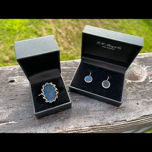 R.H. Macy & Co.Blue Druzy Ring/Earring Set